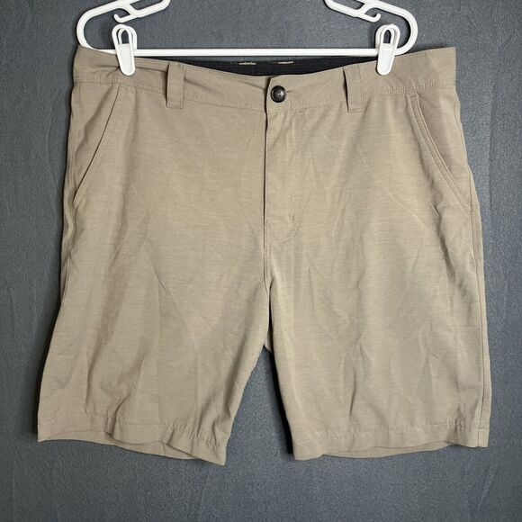 prAna Shorts Mens 36 Beige Tan Rotham‎ Casual Outdoor Hiking Stretch Preppy Logo - Picture 1 of 8
